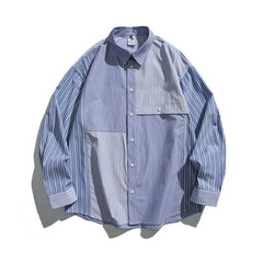Men Casual Plaid Patchwork Collar Shirt