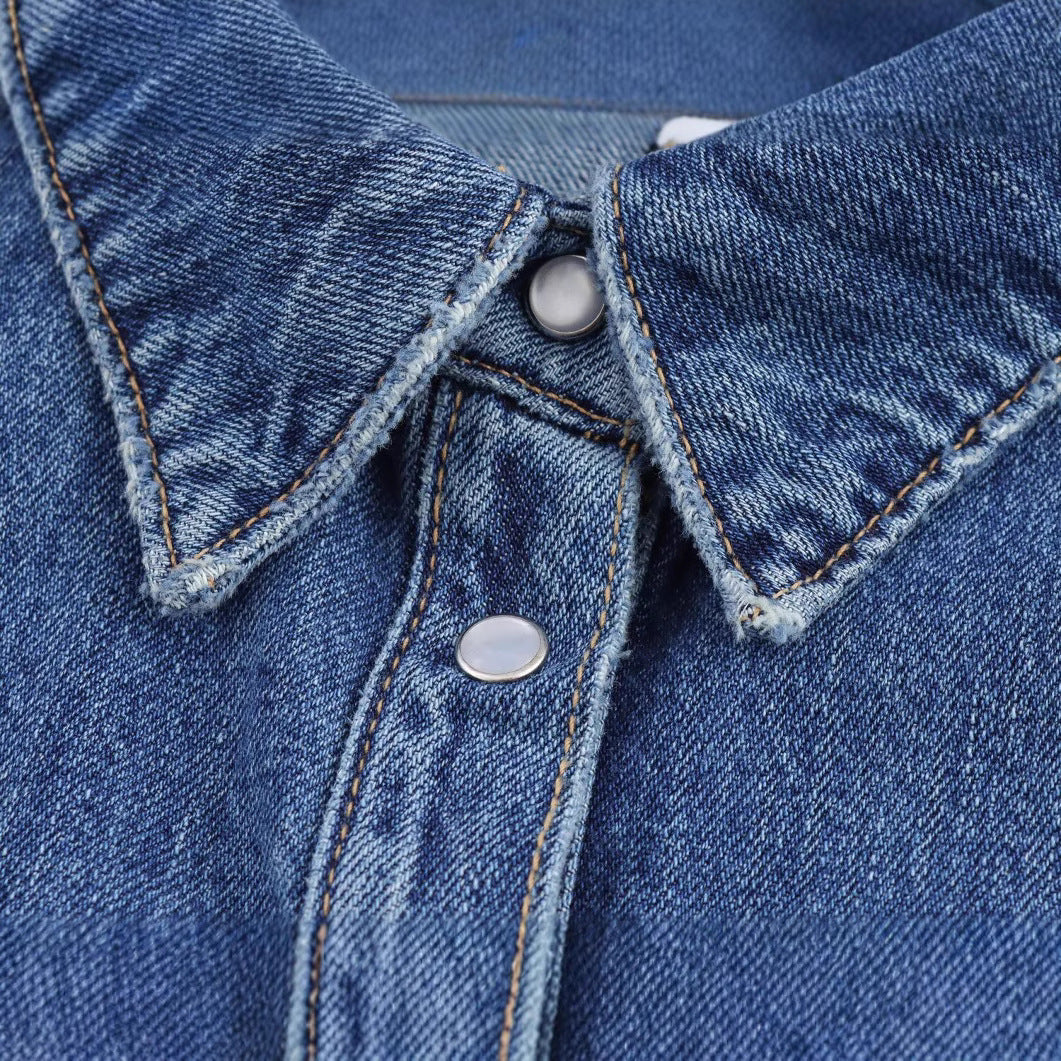 Women Casual Single Breasted Lapel Denim Dress