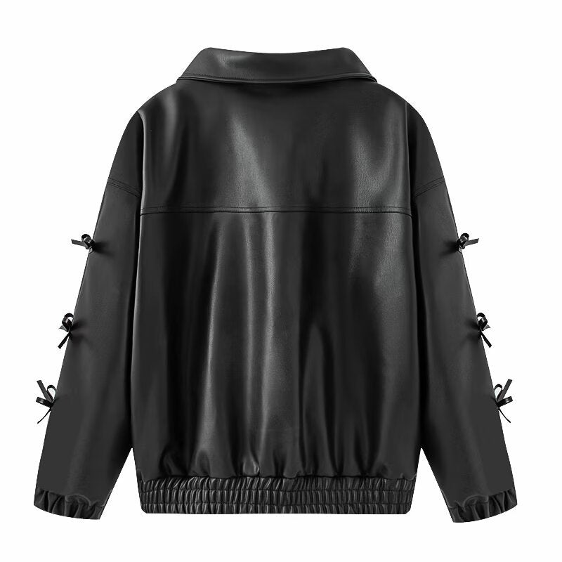 Women Bow Leather Street Niche Jacket