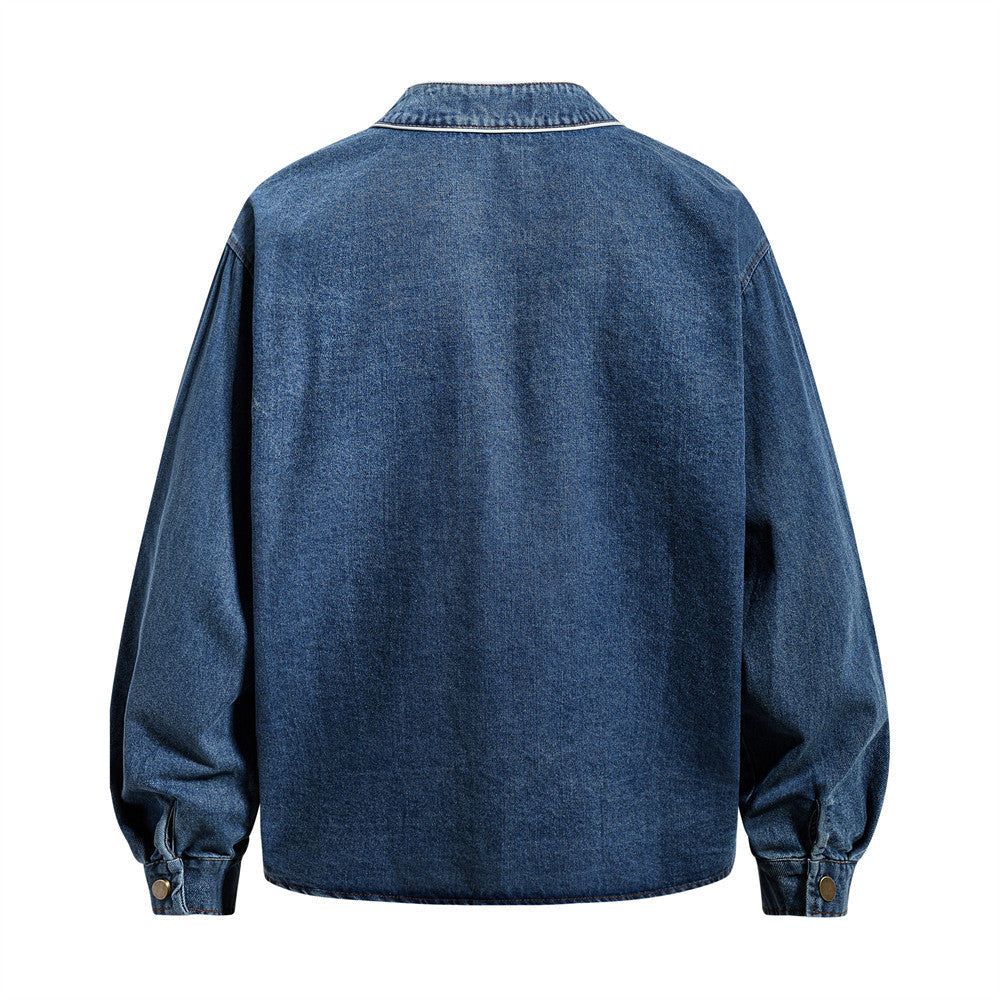 Men Vintage Baseball Denim Shirt