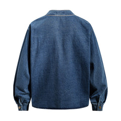 Men Vintage Baseball Denim Shirt