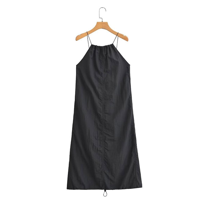 Woman Summer Drawstring A-Line Sleeveless Dress