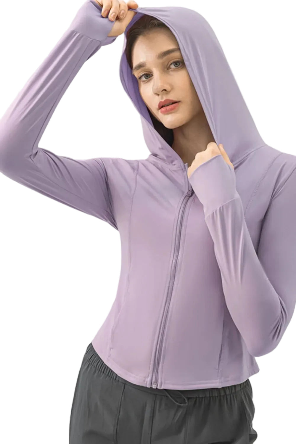 Women Active Zip Up Hooded Long Sleeve Jacket