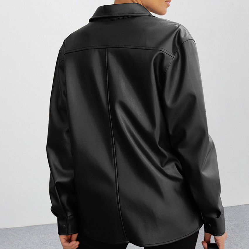 Women Casual Loose Leather Shirt