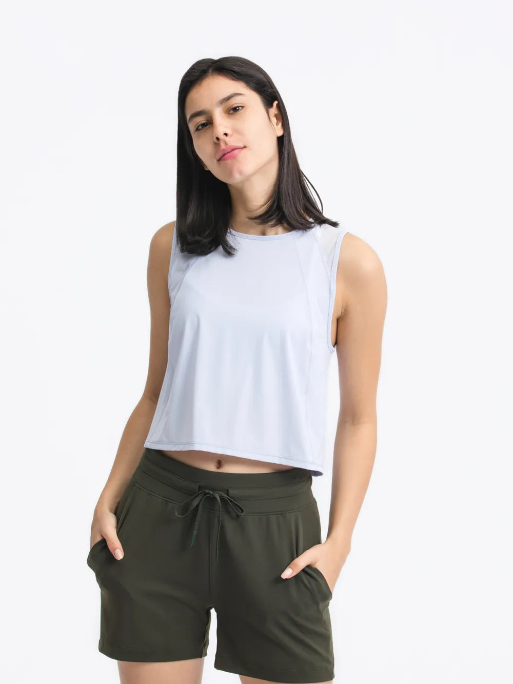 Women Round Neck Cropped Active Tank Top