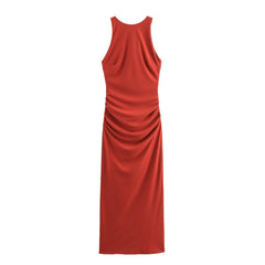 Women Casual Cross Halter Neck Long Dress