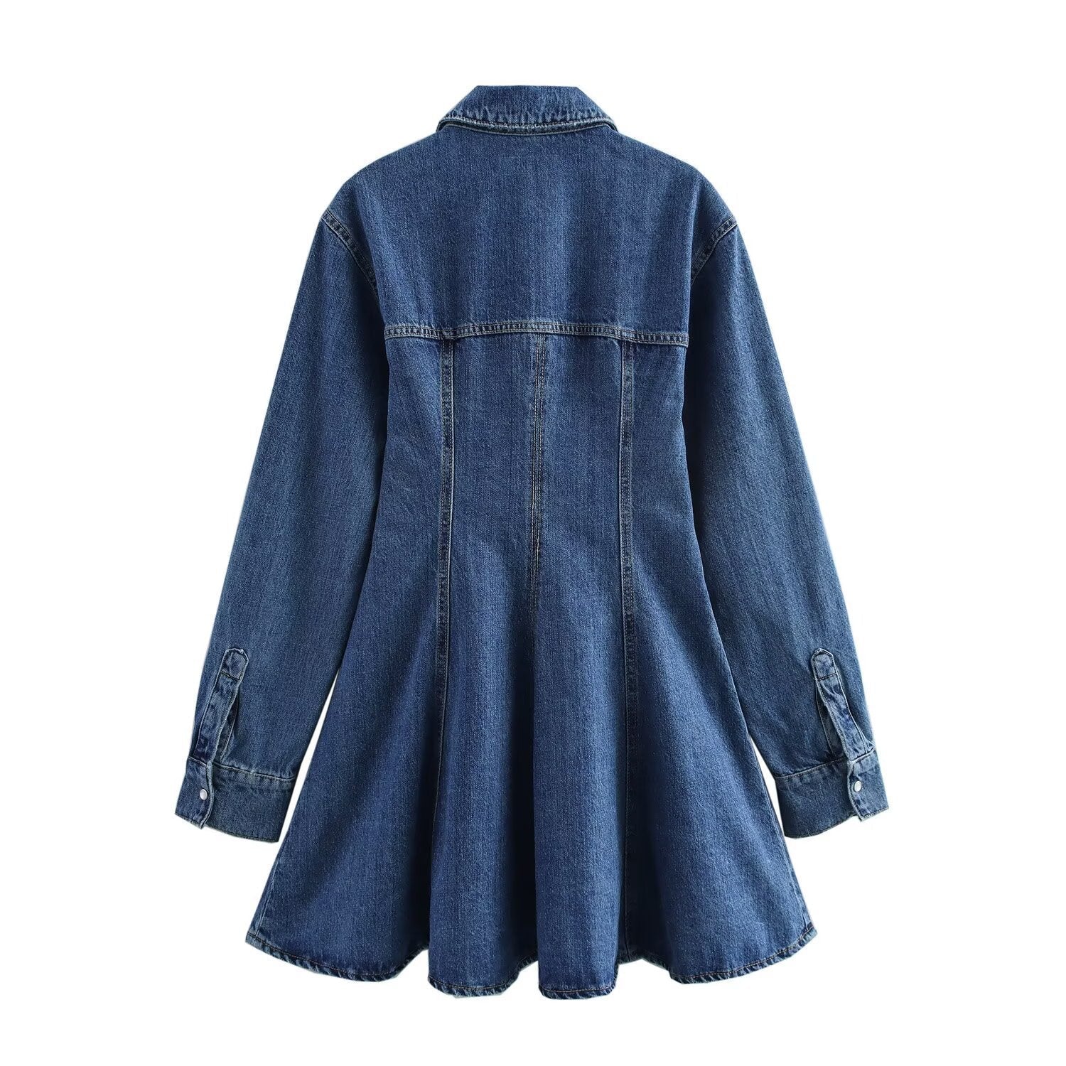 Women Casual Single Breasted Lapel Denim Dress