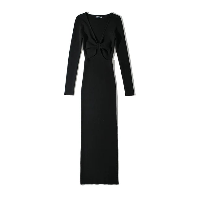 Women Deep V-neck Knot Evening Dress