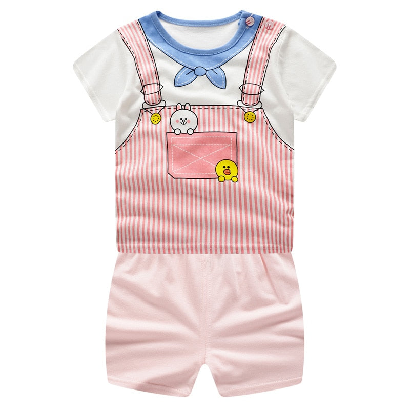 Kids Baby Unisex  Cotton Cartoon Short Sleeve Tees + Shorts Sets