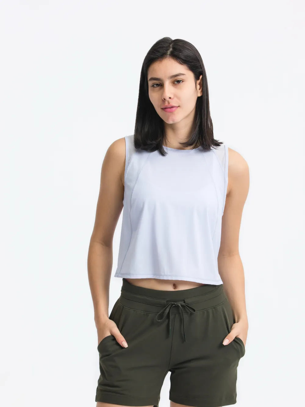 Women Round Neck Cropped Active Tank Top