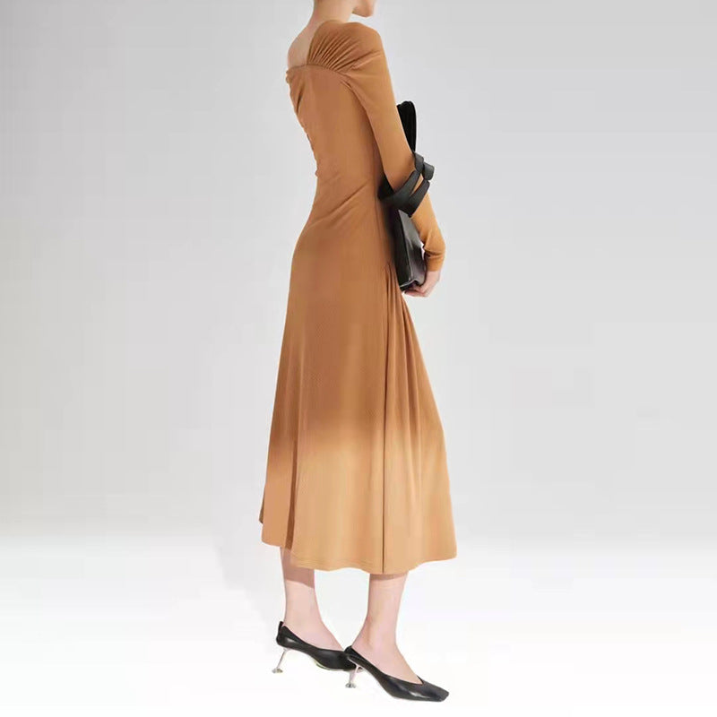 Women Asymmetric Cotton Pleated V-Neck High Waist Dress