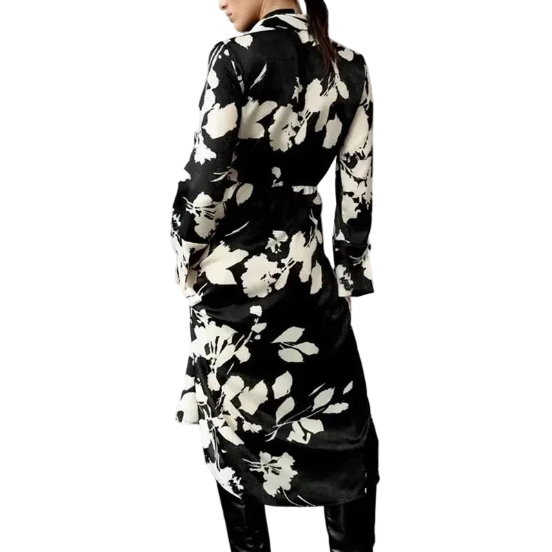 Woman Casual Summer Flower Print Long-Sleeve Dress