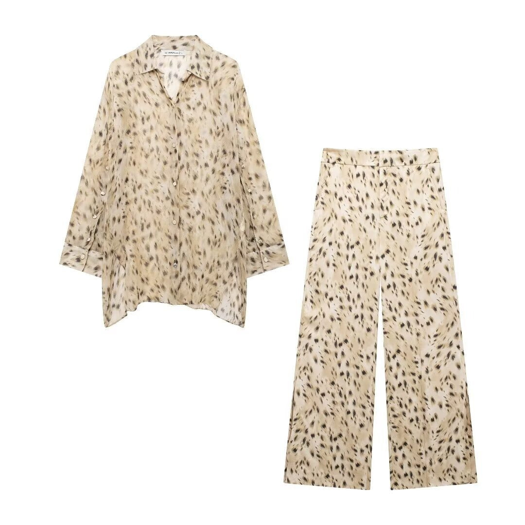 Women Casual Lapel Long Sleeved Shirt + Pants Set