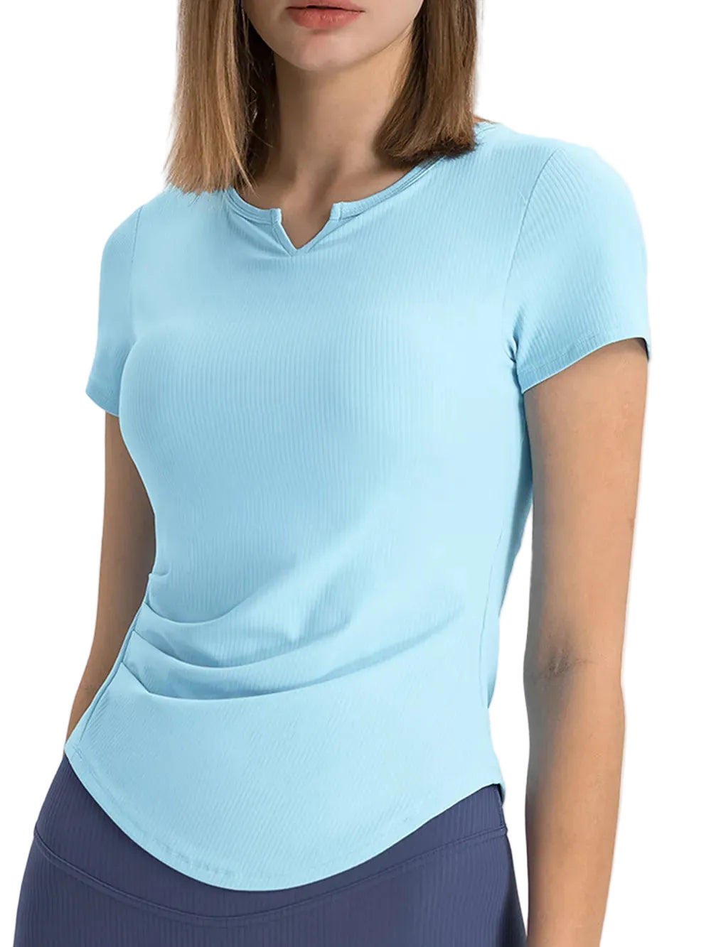 Women Active Notched Short Sleeve T-Shirt