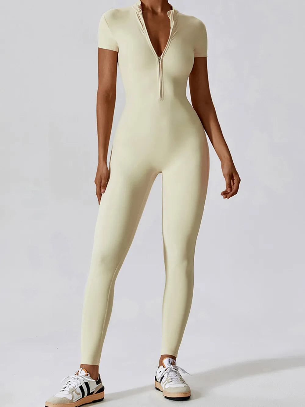 Women Half Zip Short Sleeve Active Jumpsuit