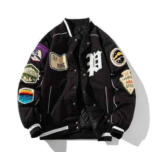 Men American Style Letter Badge Baseball Jacket