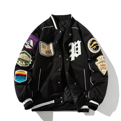 Men American Style Letter Badge Baseball Jacket