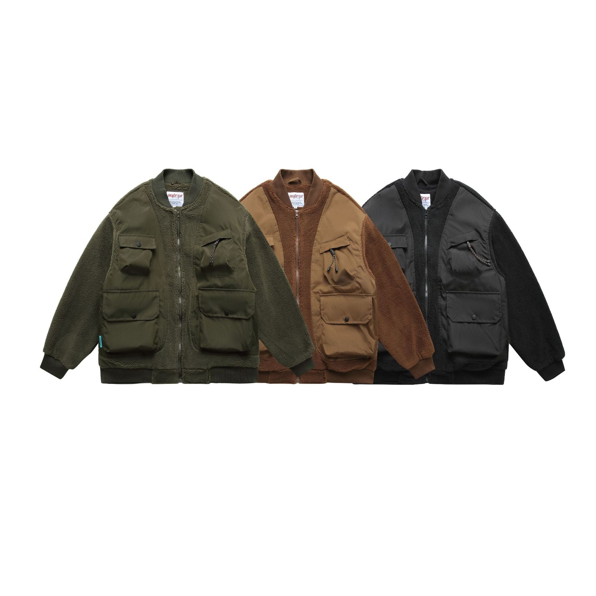Men Fleece Multi Pocket Bomber Jacket