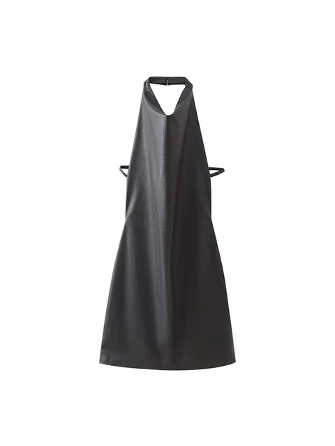Woman Sexy Backless Leather Mini Dress