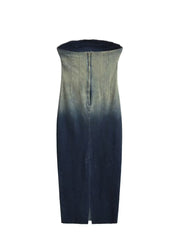 Women Vintage Denim Gradient Off Shoulder Dress
