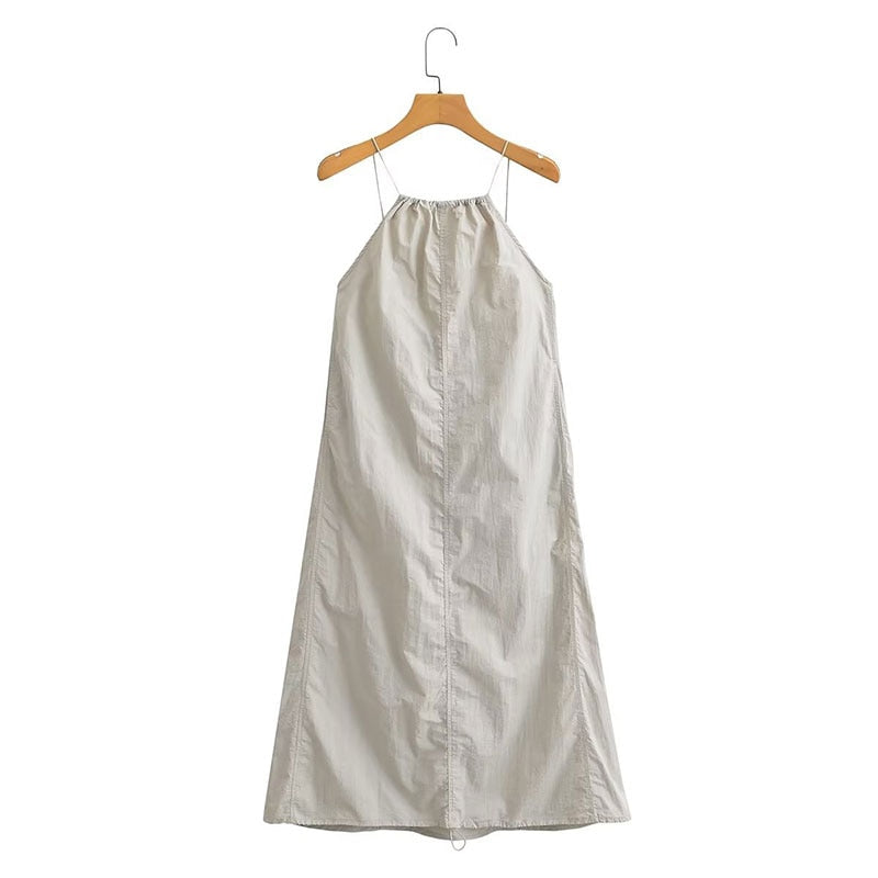 Woman Summer Drawstring A-Line Sleeveless Dress