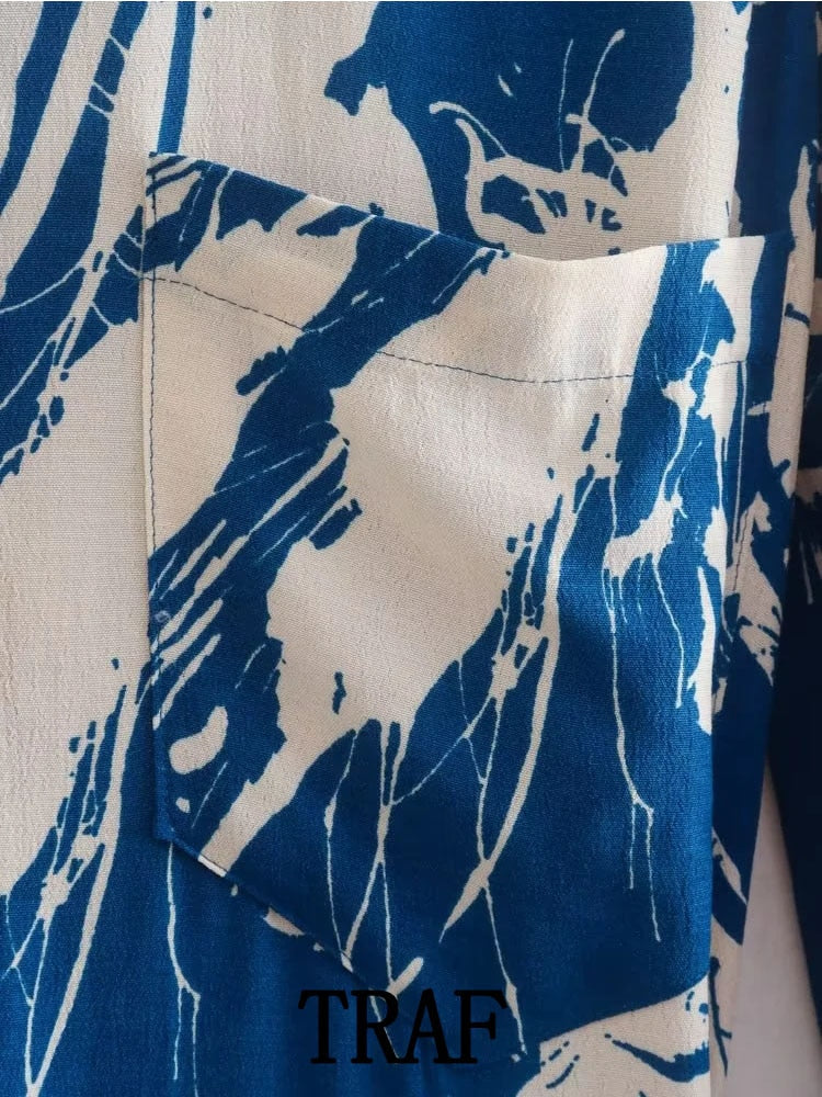 Woman Vintage Summer Printed Shirt Dress With Belt