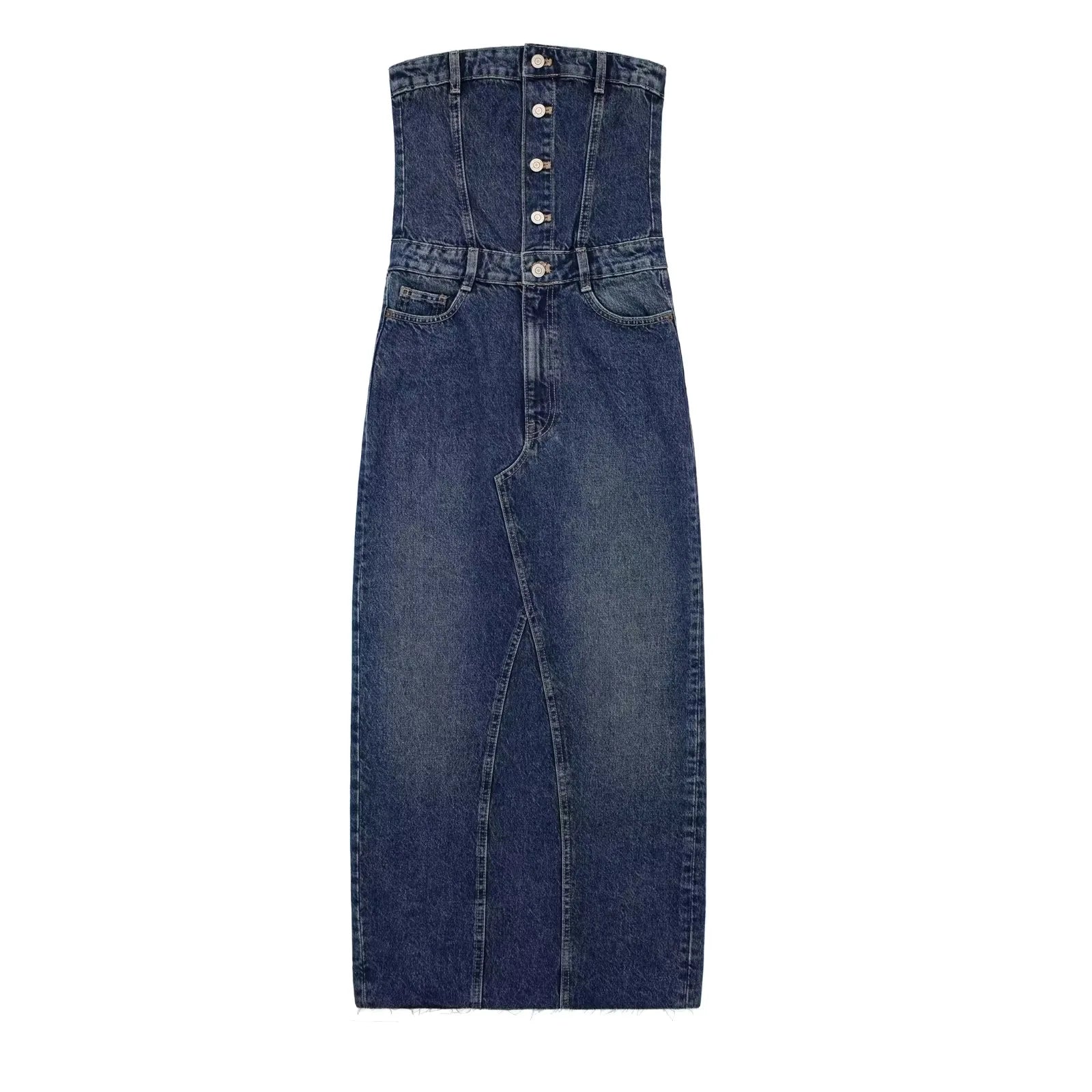 Women Casual Strapless Denim Dress