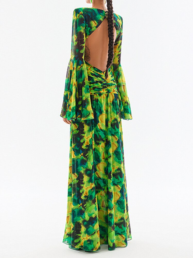 Women Summer Print Flare Sleeve Dress