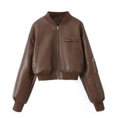 Women Casual Leather Pilot Long Sleeve Jacket