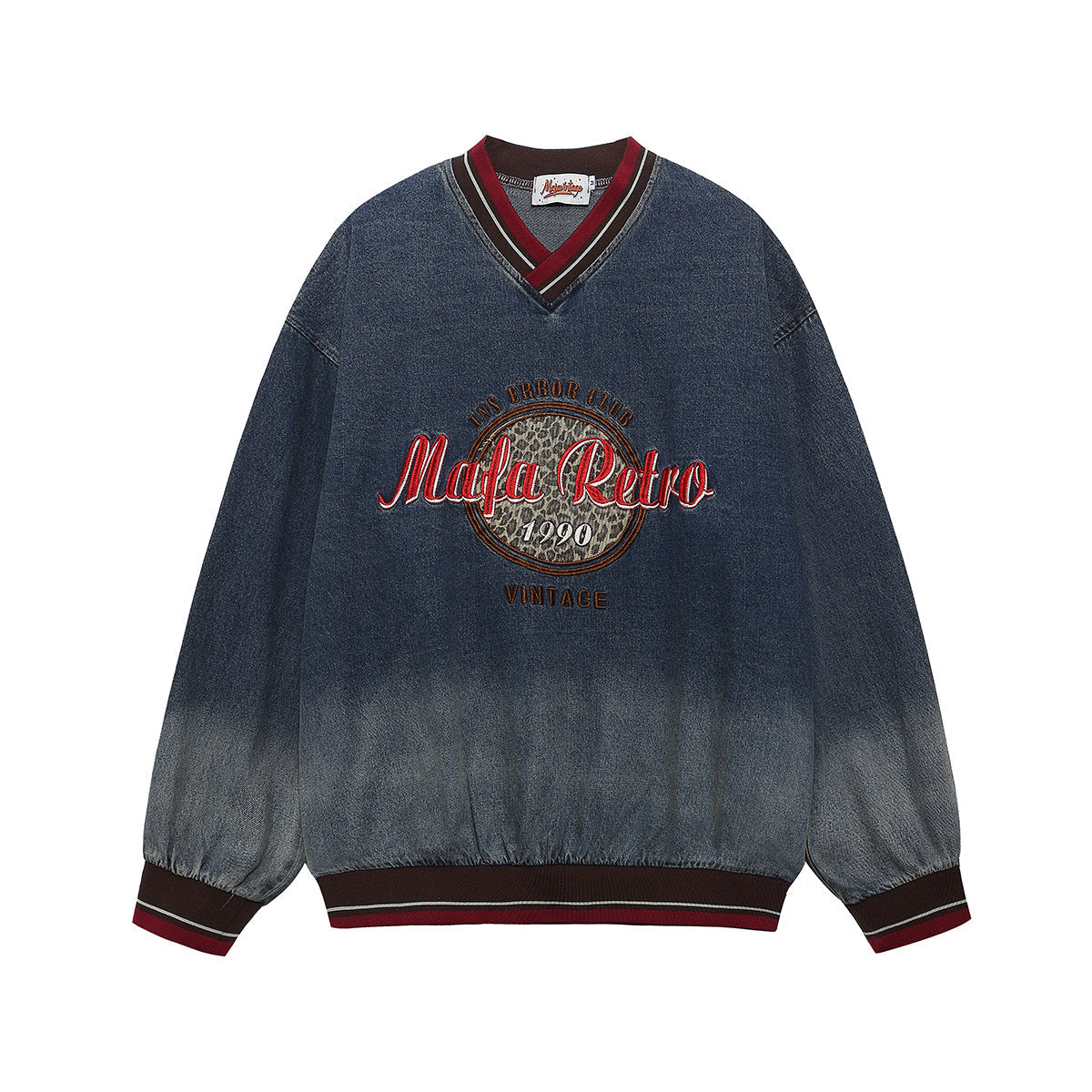 Men Washed Denim V-neck Sweatshirts