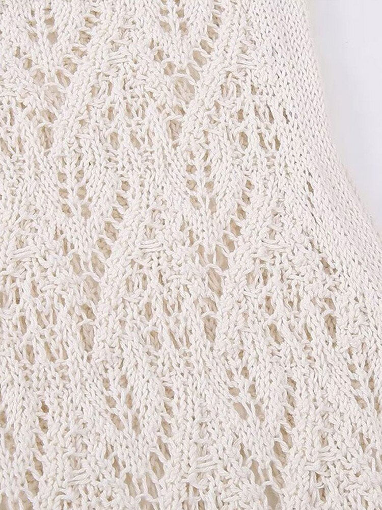 Women Sleeveless Knitted Slim Crochet Woven Dress