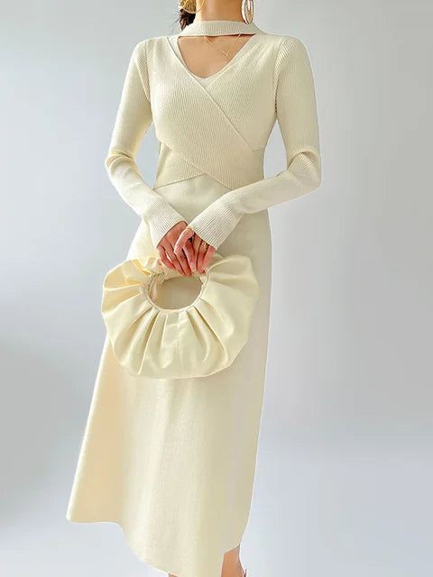 Women Casual A-line Long Sleeve Knit Bandage Dress