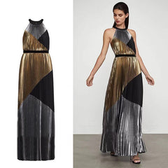 Women Halter Pleated Long Dress