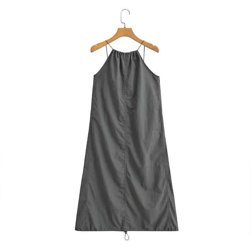 Woman Summer Drawstring A-Line Sleeveless Dress