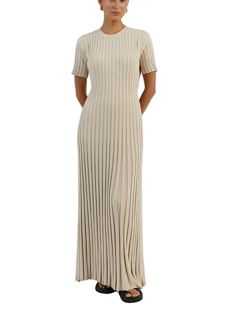 Women Elegant Solid Ribbed Bodycon Knitted Dress