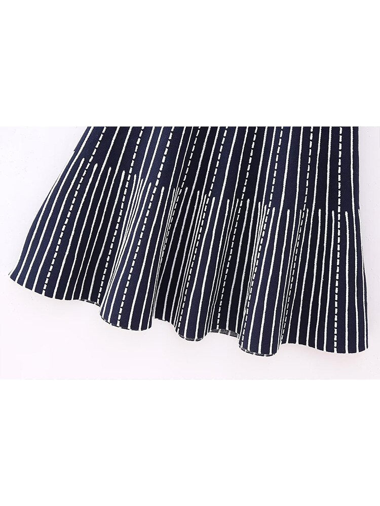 Woman Stripe Sleeveless Square Neck Dresses
