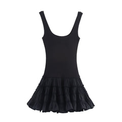 Women Sleeveless Puffy Ruffle Dress
