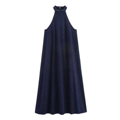 Women Halter Neck Denim Dress