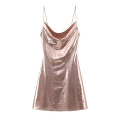 Woman Metal Shimmer Midi Slip Dresses