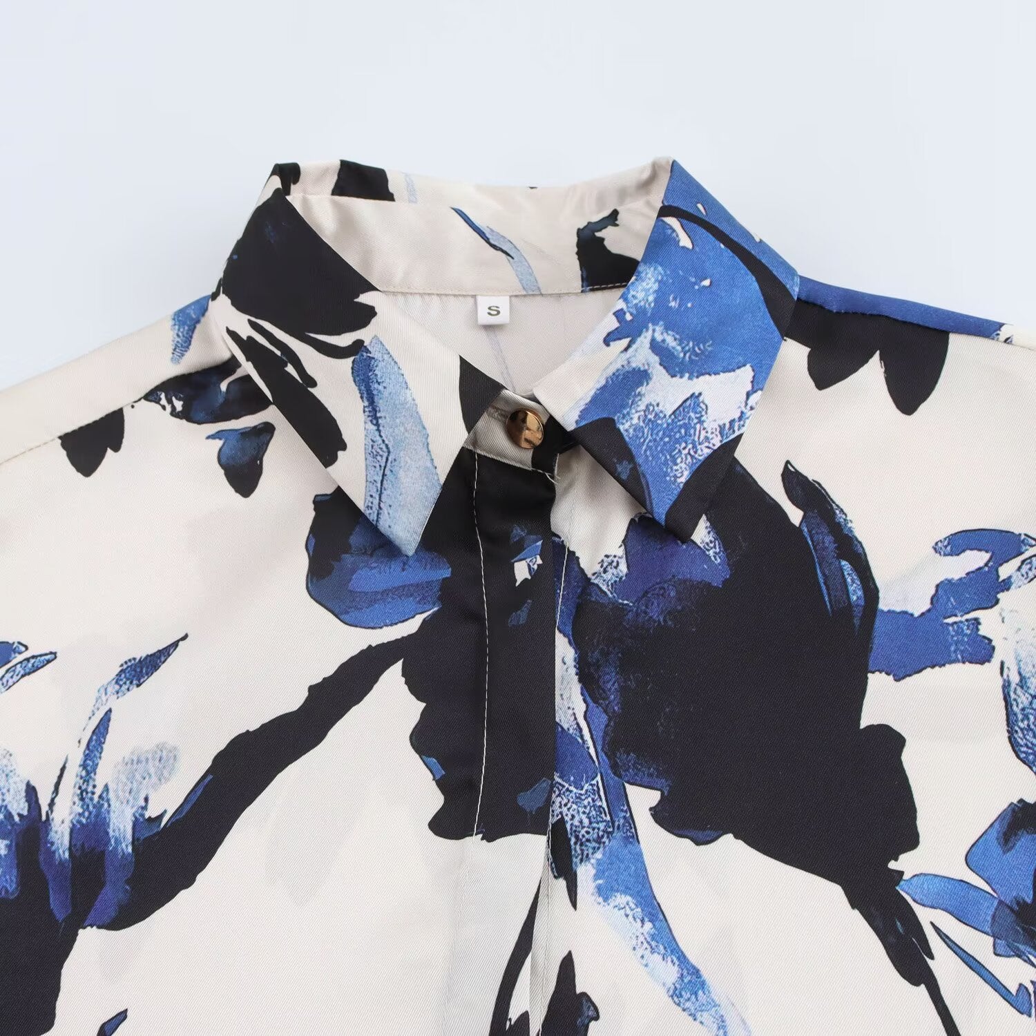 Women Casual Printed Silk Lapel Shirt