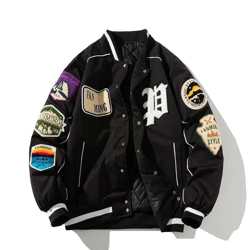 Men American Style Letter Badge Baseball Jacket