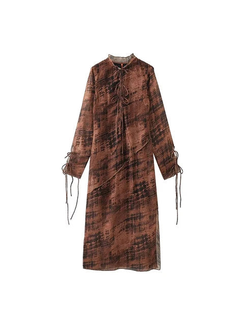 Women Vintage Print Boho Long Dresses