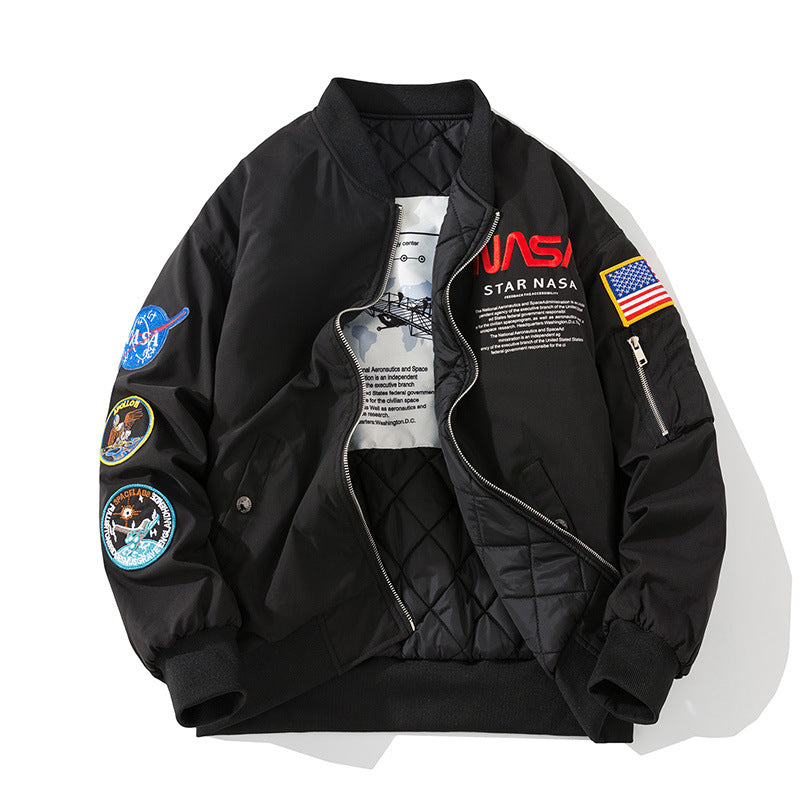 Men Padded Loose Embroidered Baseball NASA Jacket