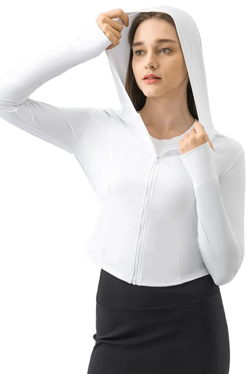Women Active Zip Up Hooded Long Sleeve Jacket