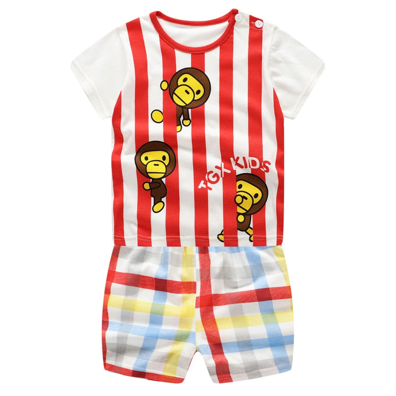 Kids Baby Unisex  Cotton Cartoon Short Sleeve Tees + Shorts Sets