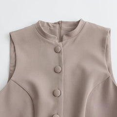 Women Button Up Sleeveless Jumpsuit