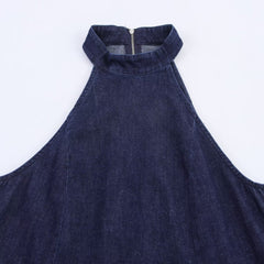 Women Halter Neck Denim Dress
