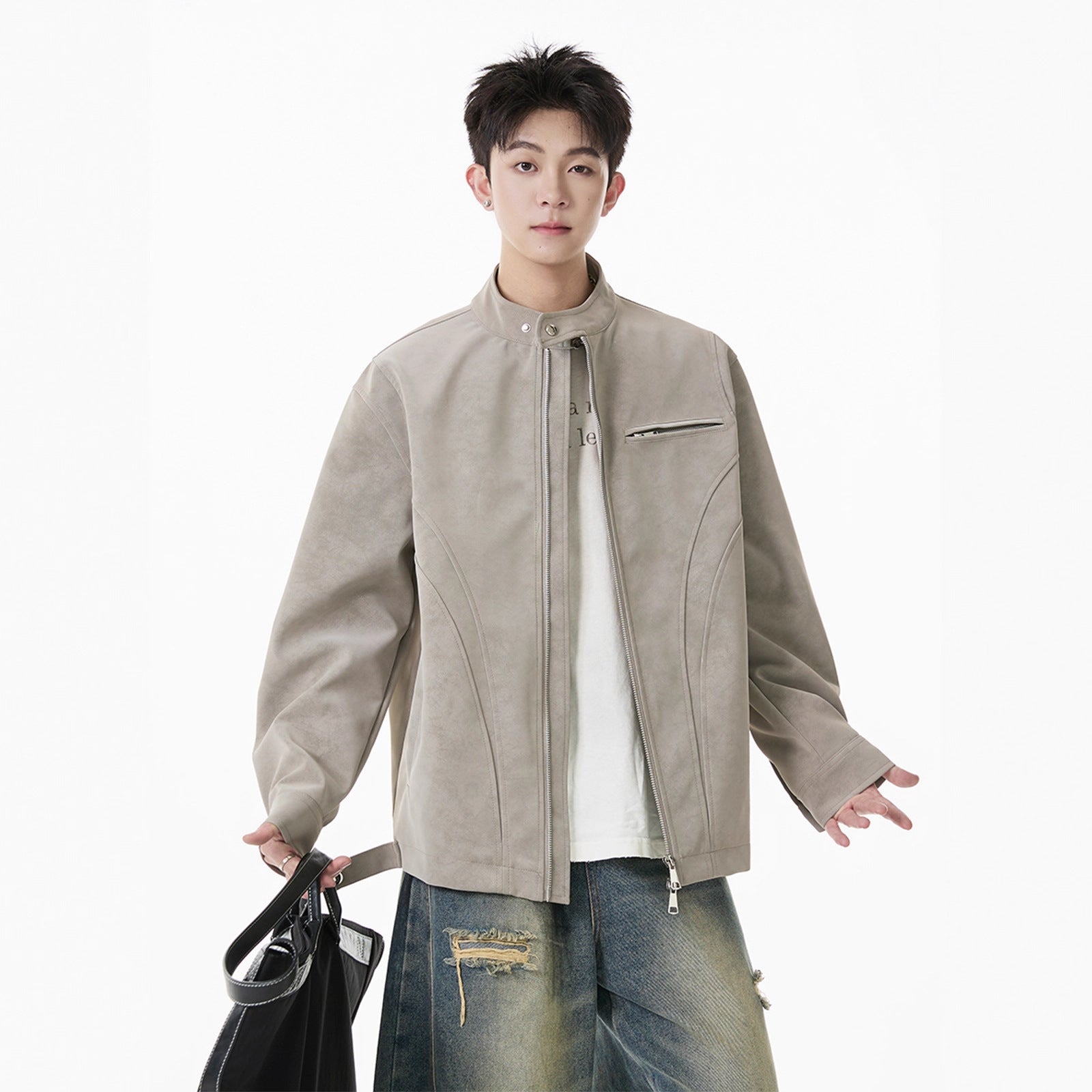 Unisex Casual Leather Harrington Style Jacket