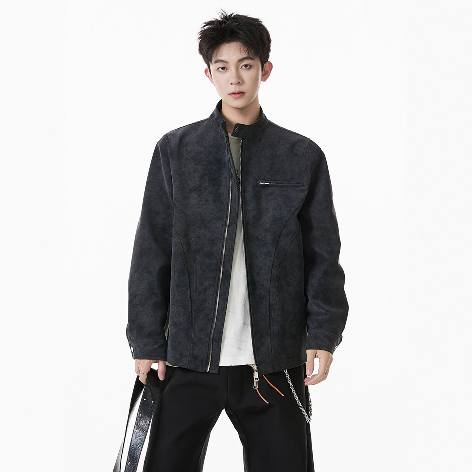 Unisex Casual Leather Harrington Style Jacket