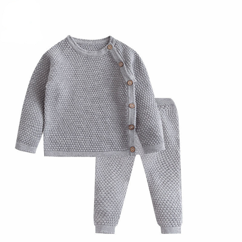 Newborn Girls Casual Knit Splice Long Sleeve Tops + Pants Outfits Pajamas